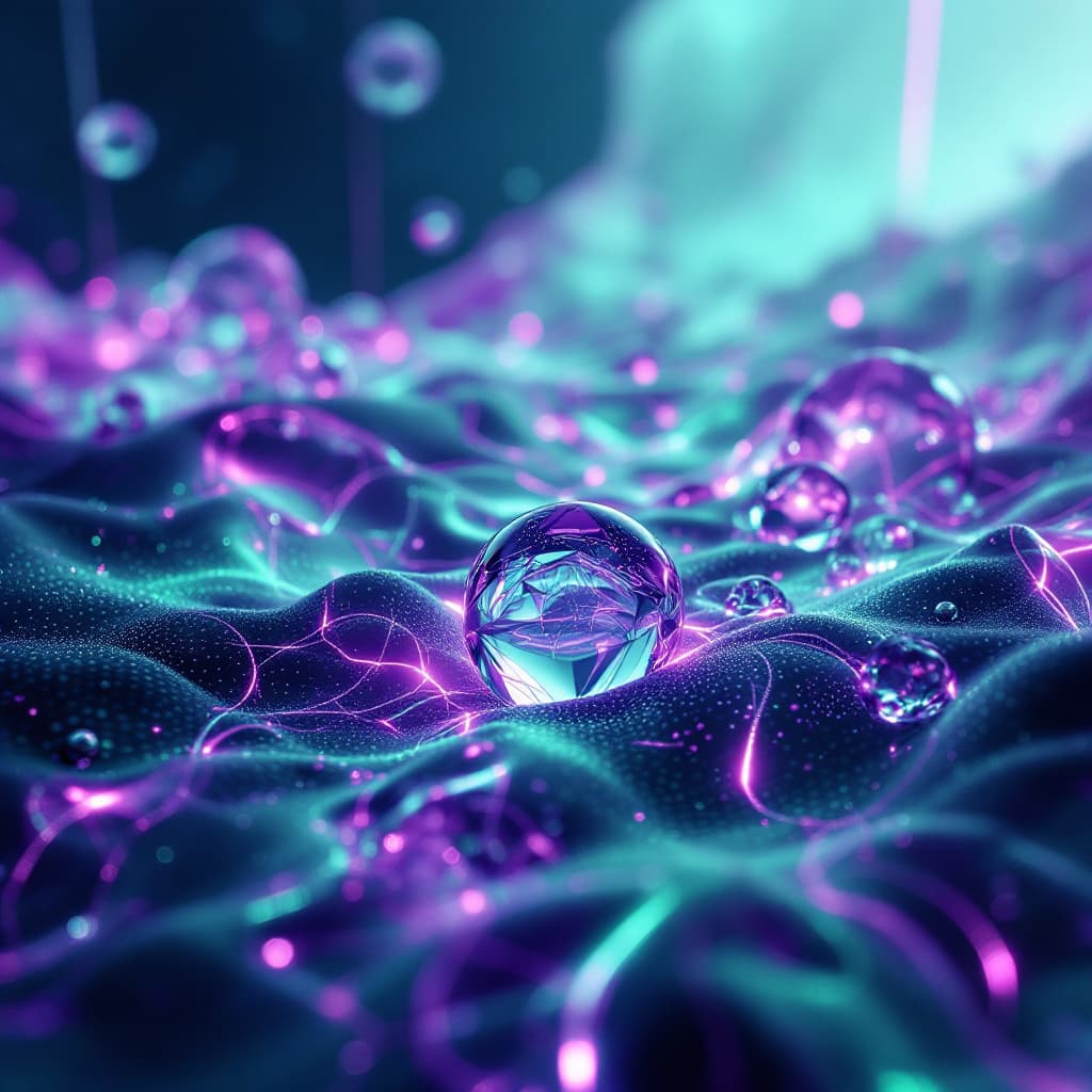 AI generated: abstract visuals, futuristic, cyberpunk aesthetic, purple green accents, soft diffused highlights, u...
