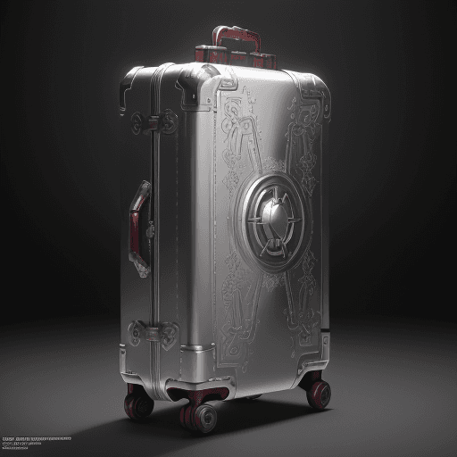 AI generated: Suitcase with the design and character of Iron man The suitcase is gold and Silver dark, no watermar...