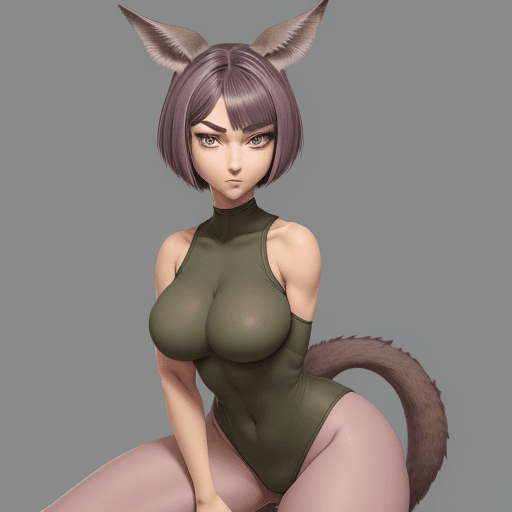 AI generated: anime sfw drawing of (anthropomorphized female brown-grey kangaroo), perfect figure, strong thick ta...