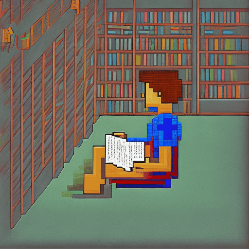AI generated: reading book with man,pixel art