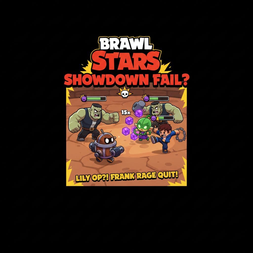 AI generated: create a image of brawlstars where in showdown there a 4 brawlers darryl frank and opponent are lily...