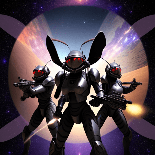 AI generated: army group, alien ant army group with silver armor invasion the planet, gunfire with red ant group, ...