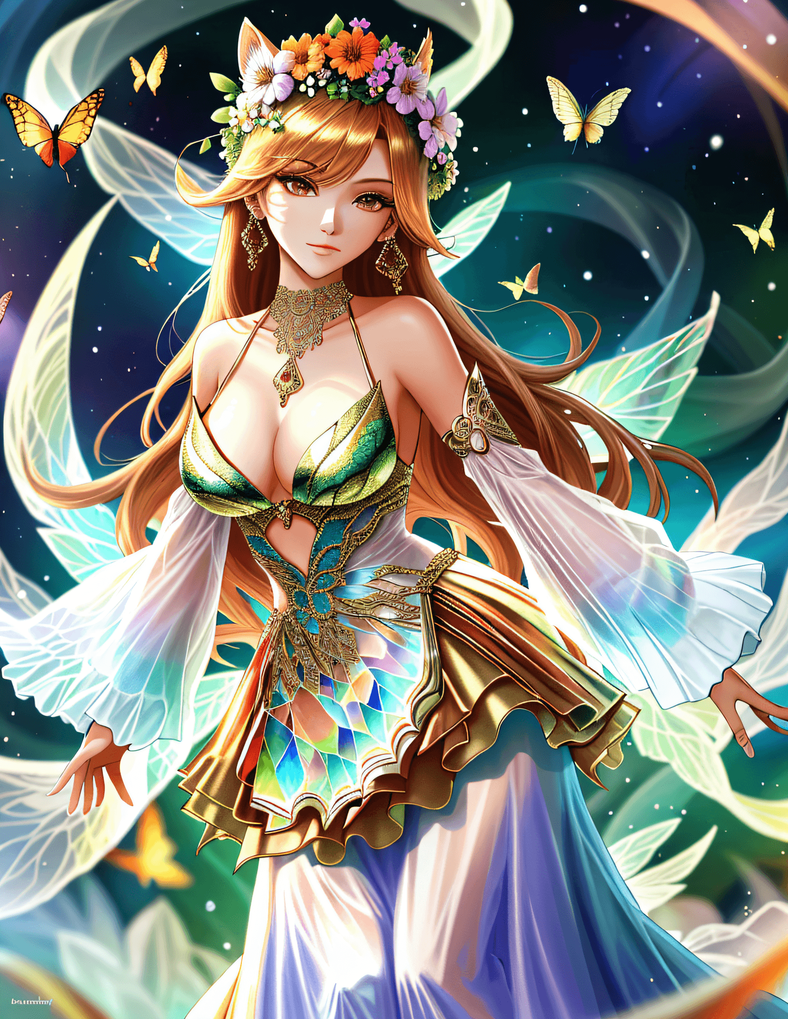 AI generated: AsunaFox, woman, "Garden of Illusions": In a garden filled with enchanted flora, the vixen dons a dr...