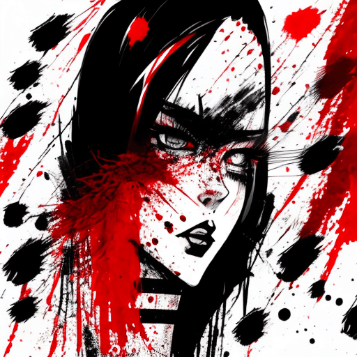 AI generated: a painting of woman with red and black stripes, in the style of manga style, stark black and white, ...