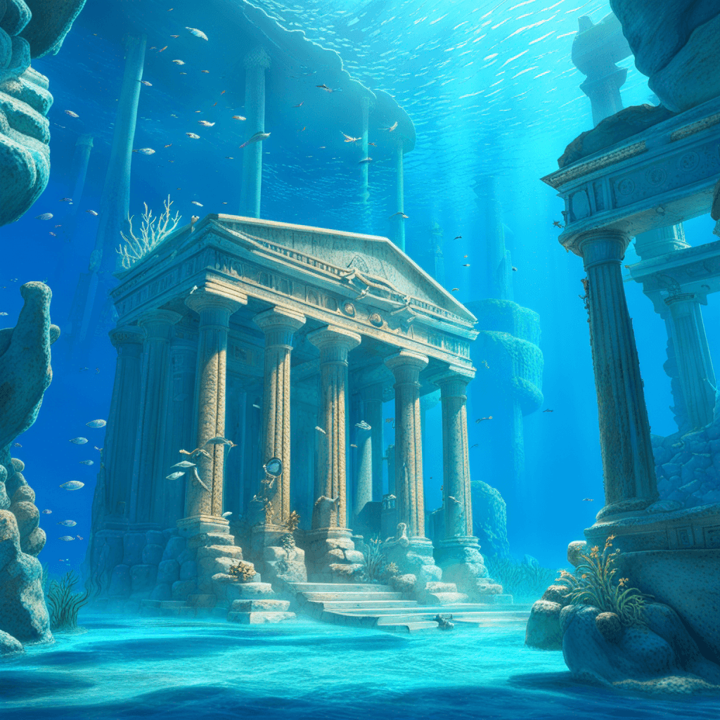 AI generated: underwater temple, (ancient city of atlantis), high detail, majestic city, dramatic scale, 8k, blue,...
