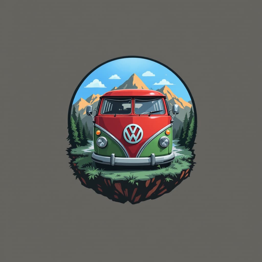 AI generated: logo icon, 3d, kombi, adventure, graphic design, realistc, High detail RAW color art, paisagem, 8k
