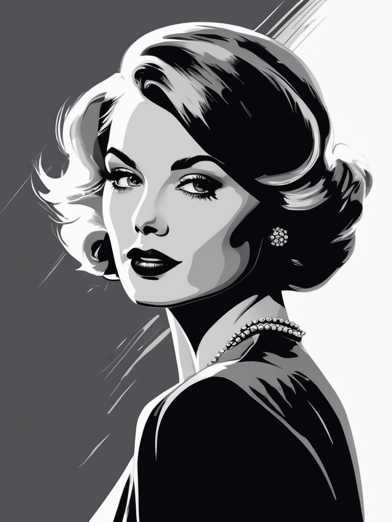 AI generated: a woman's face in pop art style illustration, in the style of glamorous hollywood portraits, dark gr...