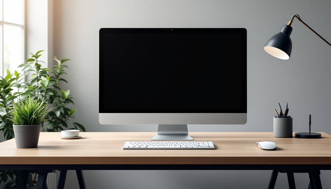AI generated: A professional and minimalist office setup for a software developer's LinkedIn cover image. The scen...