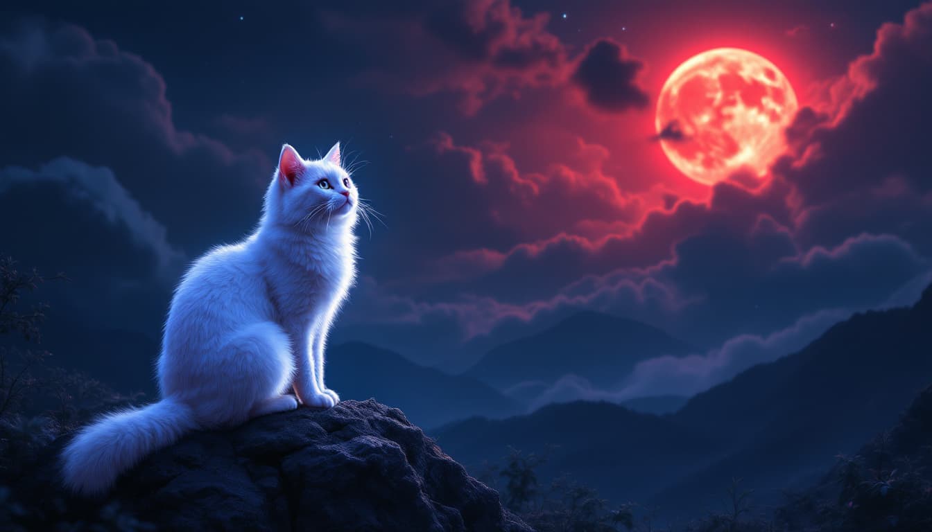 AI generated: A night of a bright red moon in the sky, dark clouds rolled like a sign of a great calamity coming t...