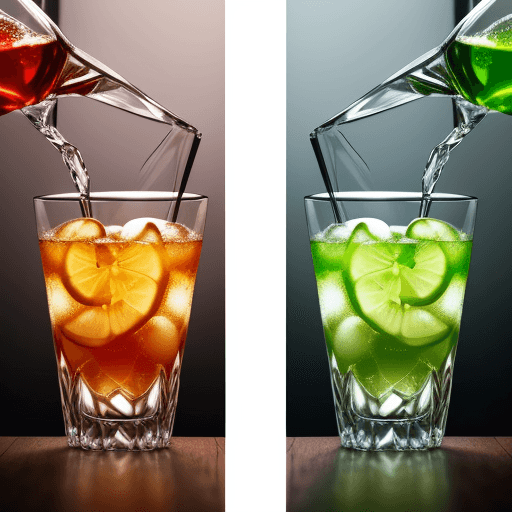 AI generated: a telephone screen cut in half with in the half above a glass getting filled with a drink while some...