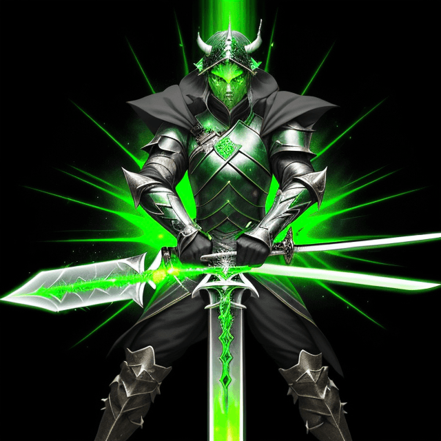 AI generated: green glowing sword crackling with electric energy ::2 demonic-horn-crossguard, hilt, pommel ::0.5 s...