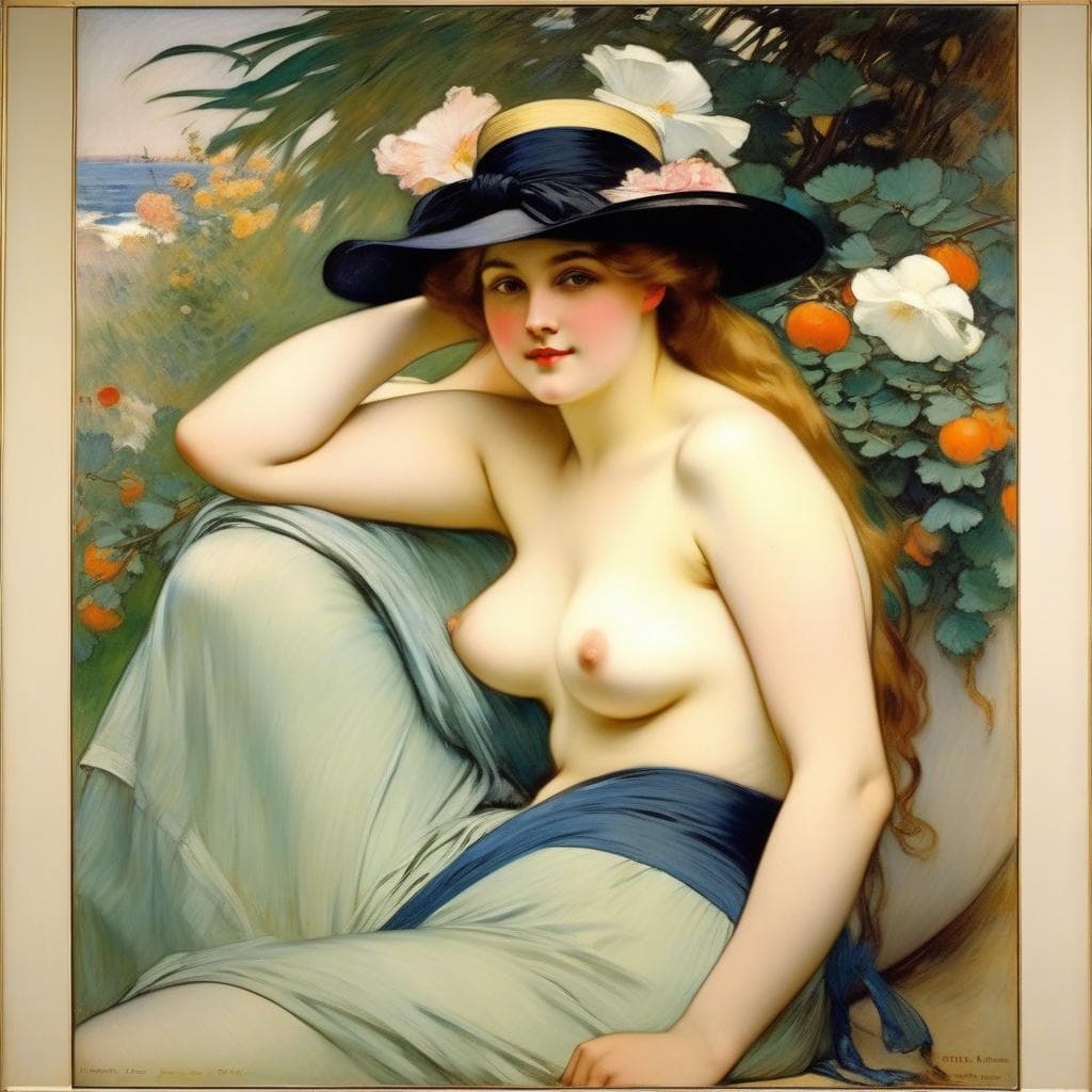 AI generated: A charming and alluring girl, amorous, coquettish, glamorous body, bikini model, beautiful face, sto...