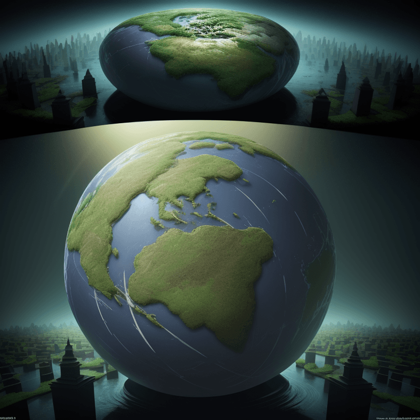 AI generated: Split image of a Earth Globe, in each maze is home, top half is greenery in day, 3d, fantasy art and...