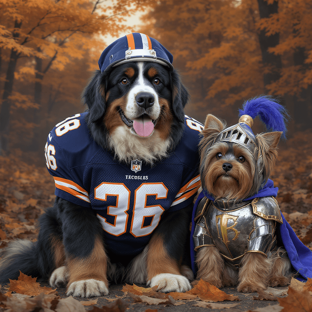 AI generated: Create a highly detailed photograph of a much bigger Bernese Mountain Dog and a Yorkshire terrier dr...