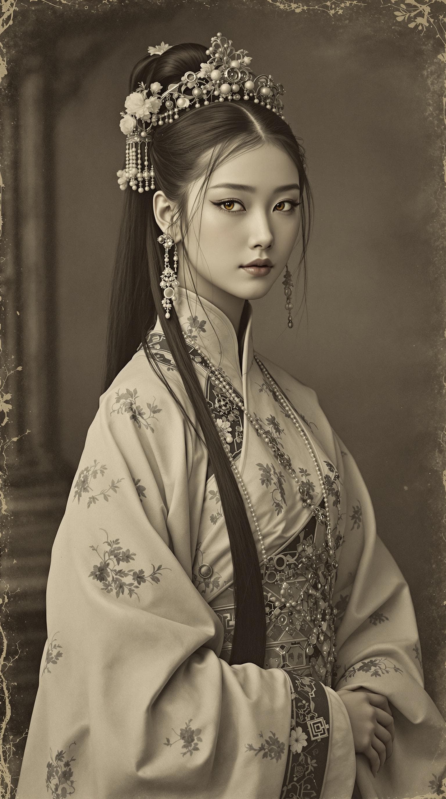 AI generated: a professional vintage black and white photo (paper has aged over time), of a exceptionally of the m...
