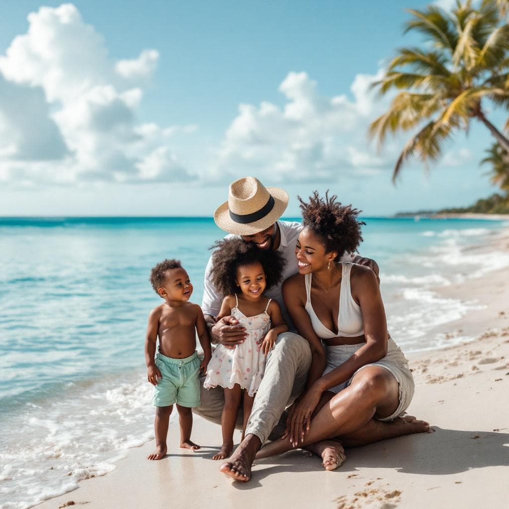AI generated: african american family at the beach in miami 
