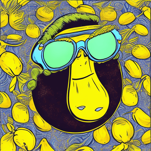 AI generated: smiling banana with sunglasses, hawai, comic style
