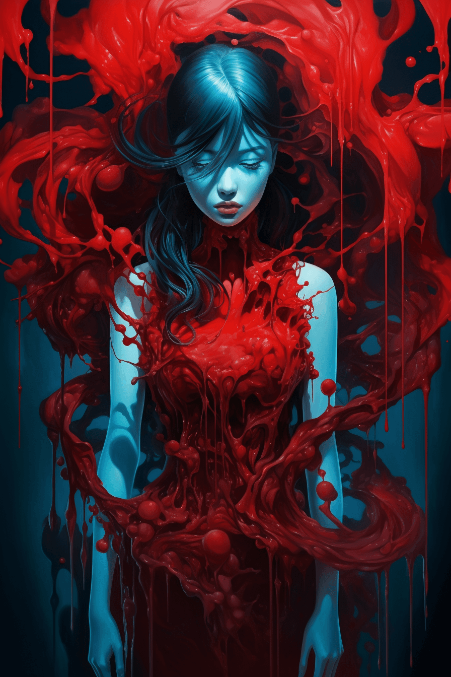 AI generated: A girl with a red dress, in the style of detailed fantasy art, fluid color combinations, anime - ins...