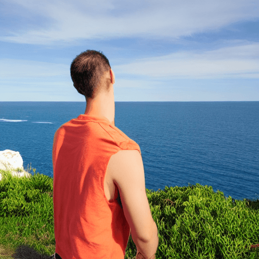 AI generated: Photo of man looking at horizon sea


