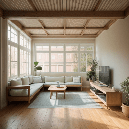 AI generated: High resolution photography interior design, dreamy sunken living room conversation pit, wooden floo...