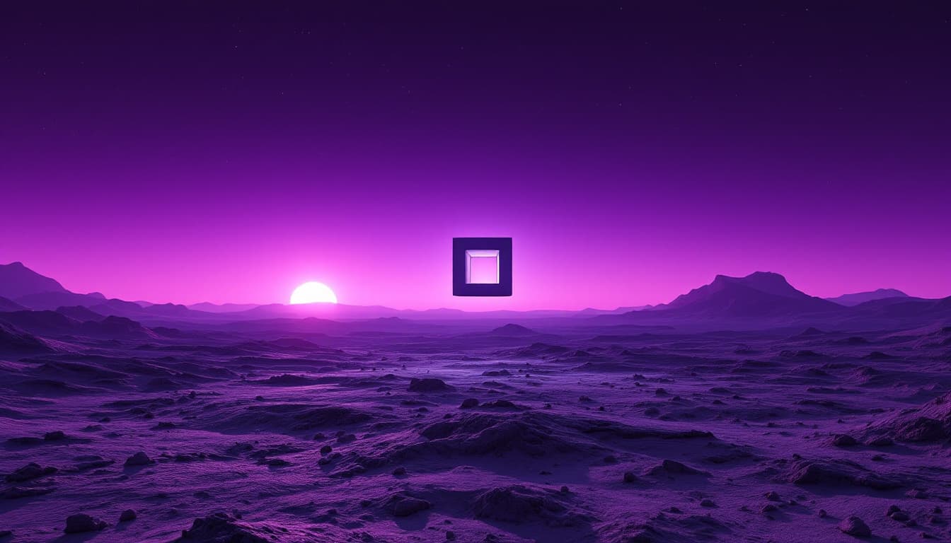 AI generated: Opening - The Alien Planet 
Wide Shot : A barren alien planet with a purple sky and  suns low on the...