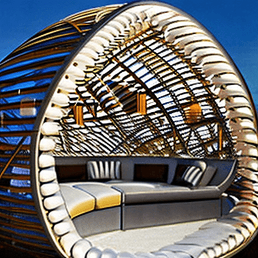 AI generated: "Behold a marvel of design—an egg-shaped tent structure that emanates a soft glow. Crafted from alum...