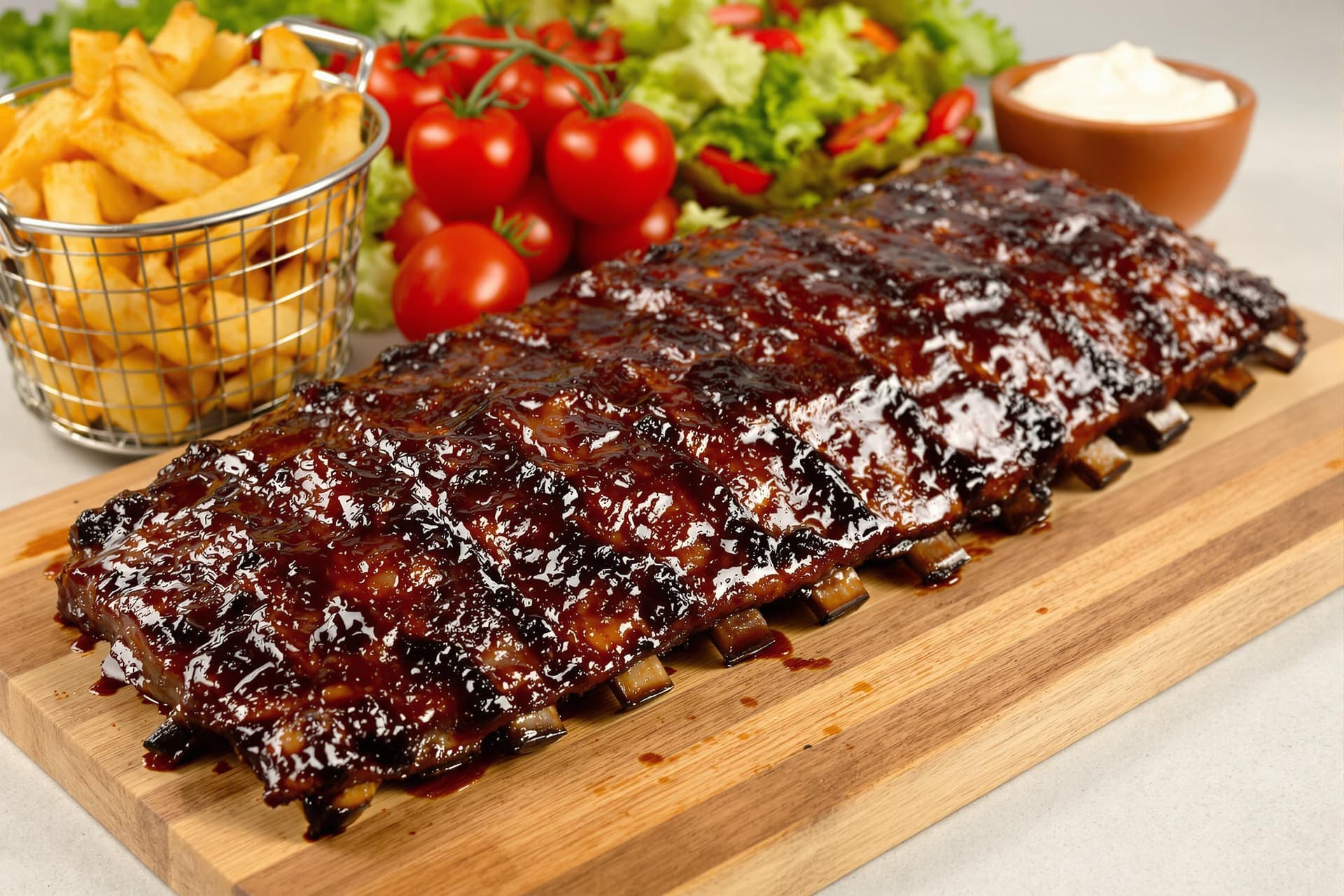 AI generated: A highly stylized, studio-quality photograph focused on a culinary arrangement featuring a full rack...