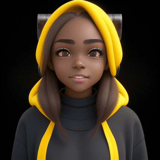 AI generated: cheerful young girl in a yellow sweatshirt, happy face expressing questioning and confusion with sli...