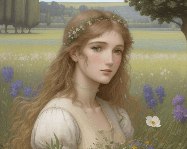 AI generated: woman in the field, insipired by Lucien Lévy-DhurmerLe Silence and Albert-Émile Artigue Fleurs de Pr...