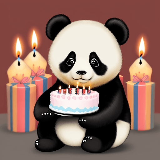 AI generated: a panda holding a birthday cake with candles
