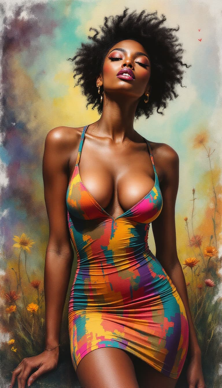 AI generated: Hyper detailed Full body portrait of passionate somalian woman t in hyper provocate tight multi colo...