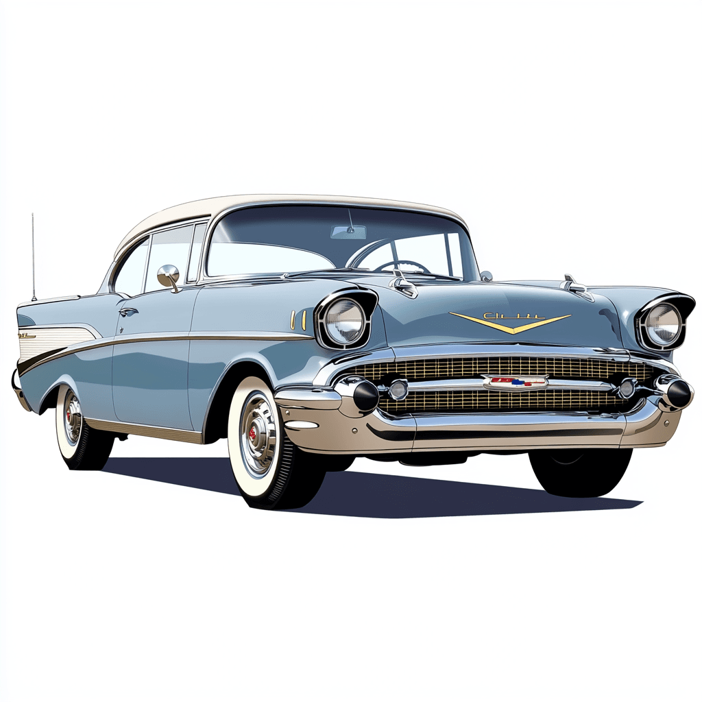 AI generated: detailed vintage 1957 Chevrolet Bel Air clipart, isolated on a white background,
showcasing its cla...