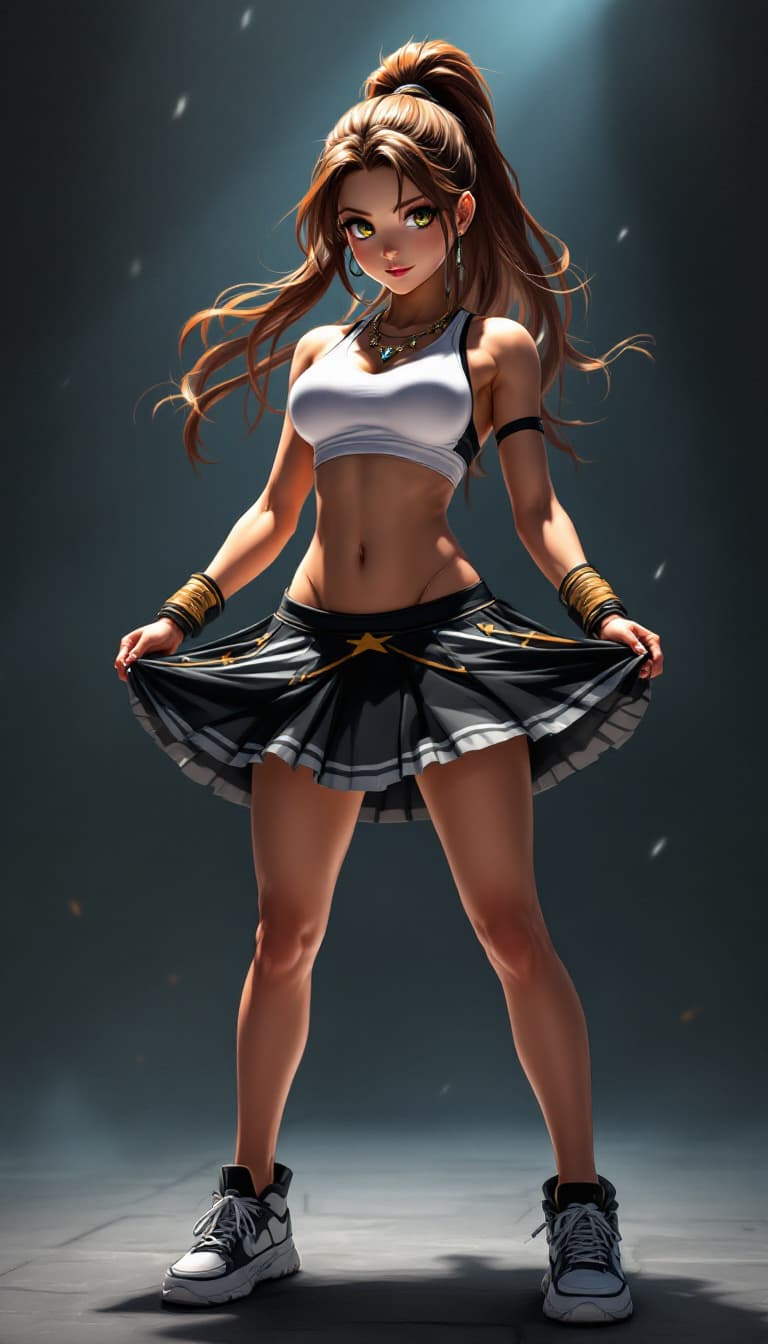 AI generated: athlete anime girl with skirt holding a throphy