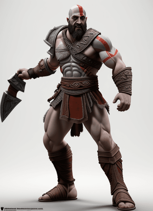 AI generated: full body 3d render of Kratos from god of war as a funko pop, studio lighting, white background, ble...