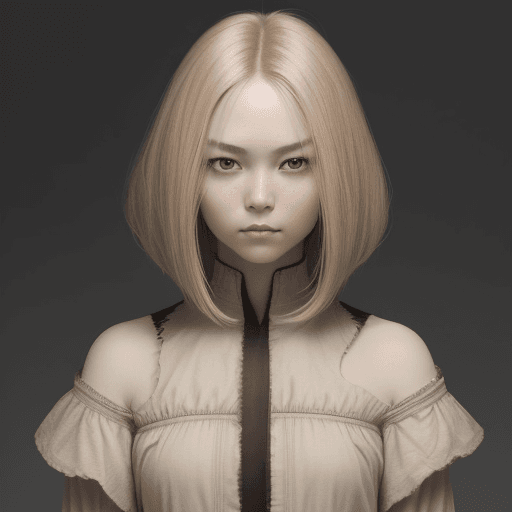 AI generated: In the image, there is a standing woman with a fair complexion looking directly at the camera. She h...
