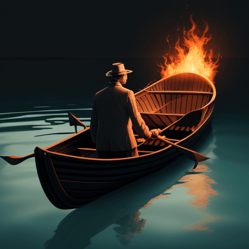 AI generated: a man in a boat, floating in hell