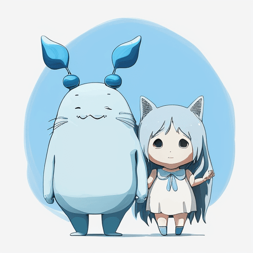 AI generated: Create a whimsical blue line art illustration of a cartoon character, one-hand drawing that is suita...