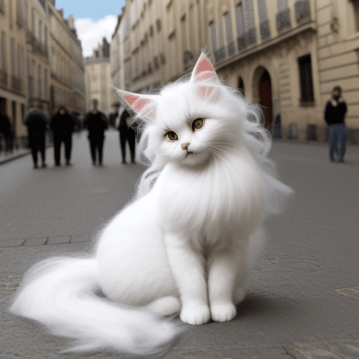 AI generated: un gato celestial angora vestido de samurái en Francia 