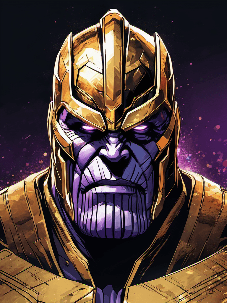 AI generated: digital portrait of thanos, majestic, in the style of marvel comics, intense gaze, dark background, ...