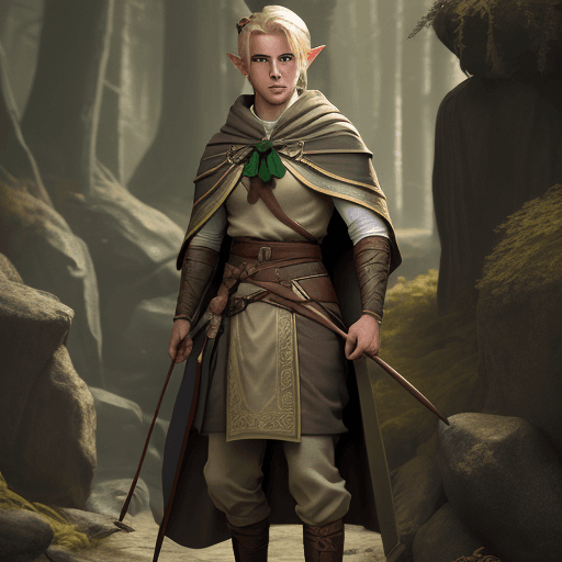 AI generated: young adult male blonde half-elf ranger 
 hair in bun dungeons and dragons full body image high deta...