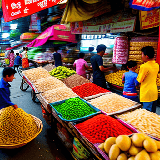 AI generated: "A realistic, high-resolution image of small-scale vendors in a vibrant Malaysian marketplace. The s...