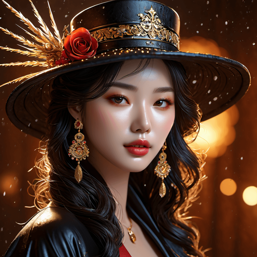 AI generated: Korean girl embodying the essence of a vampire witch, adorned with a hat and distinctive skeletal el...