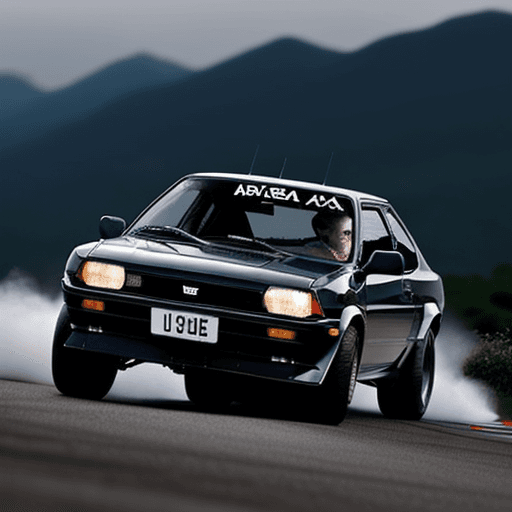 AI generated: AE86 , panda trueno , drifting on downhills .