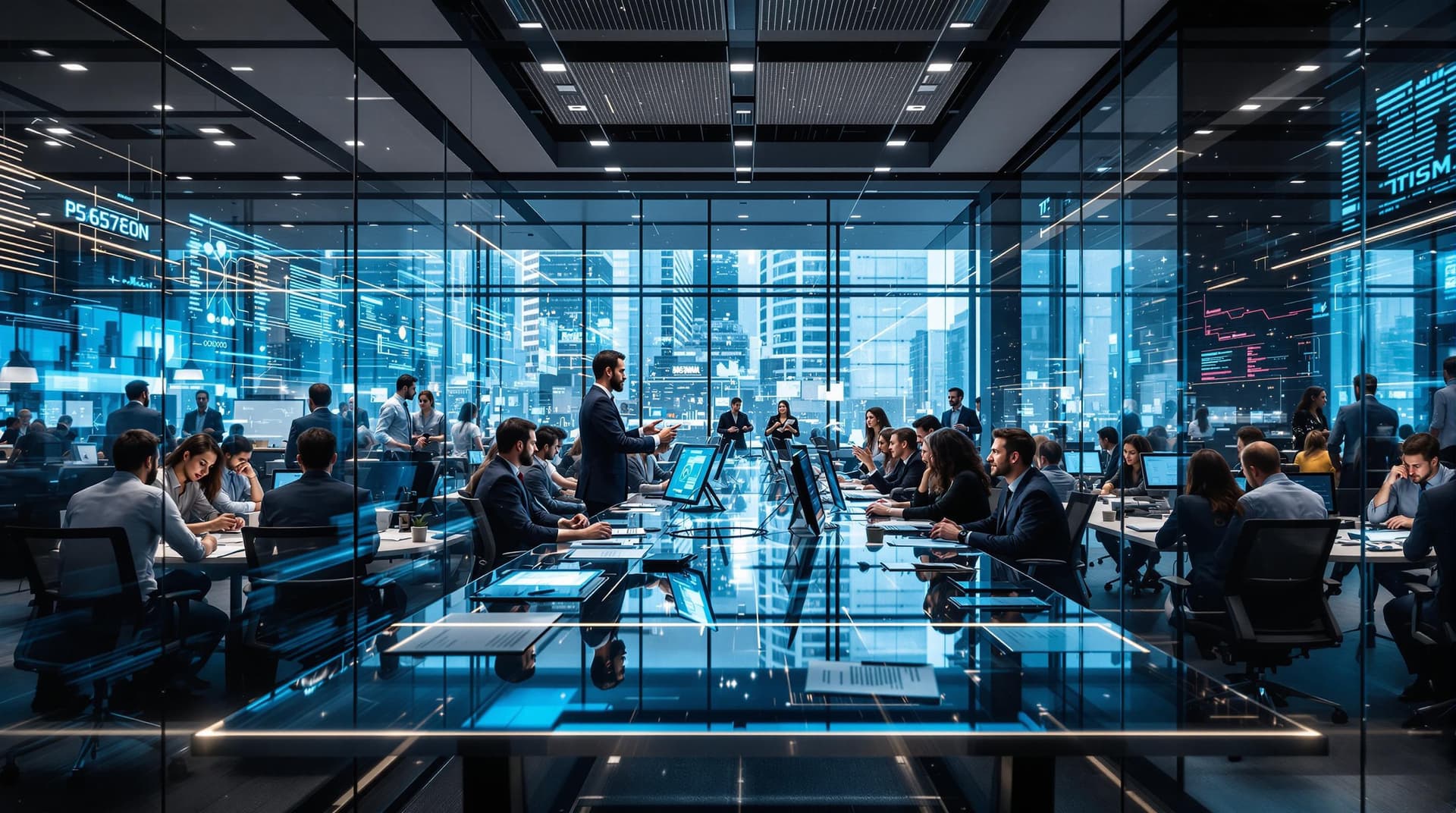 AI generated: A modern corporate office space, high-resolution 8K, sharp focus, professional lighting, natural and...
