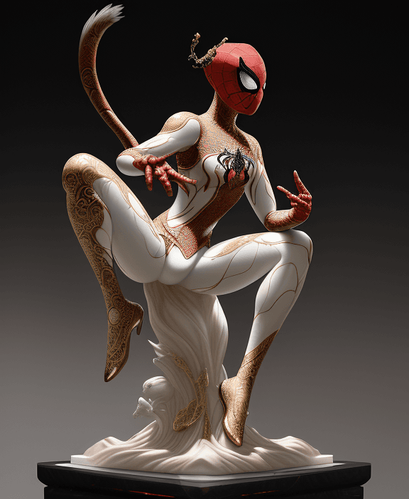 AI generated: pretty and coquettish Spiderman, Tradition Chinese Ink Painting, tiger, low angle view, octane rende...