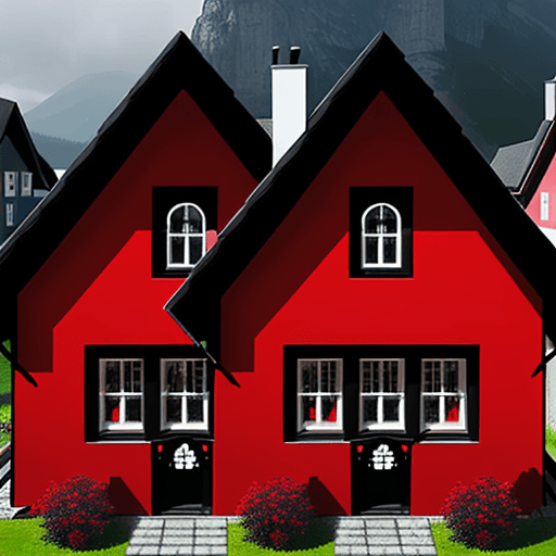 AI generated: two houses logo, black and red, the windows are hearts, name geyzerberg