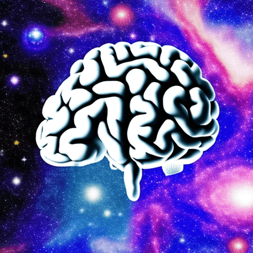 AI generated: foreground: brain on a white floor.
background: galaxy in space