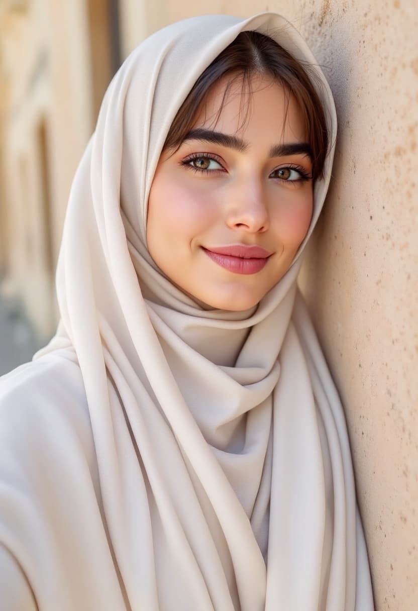 AI generated: Photograph, close-up of the face 20-year-old attractive young Muslim young women,   from iran, open ...