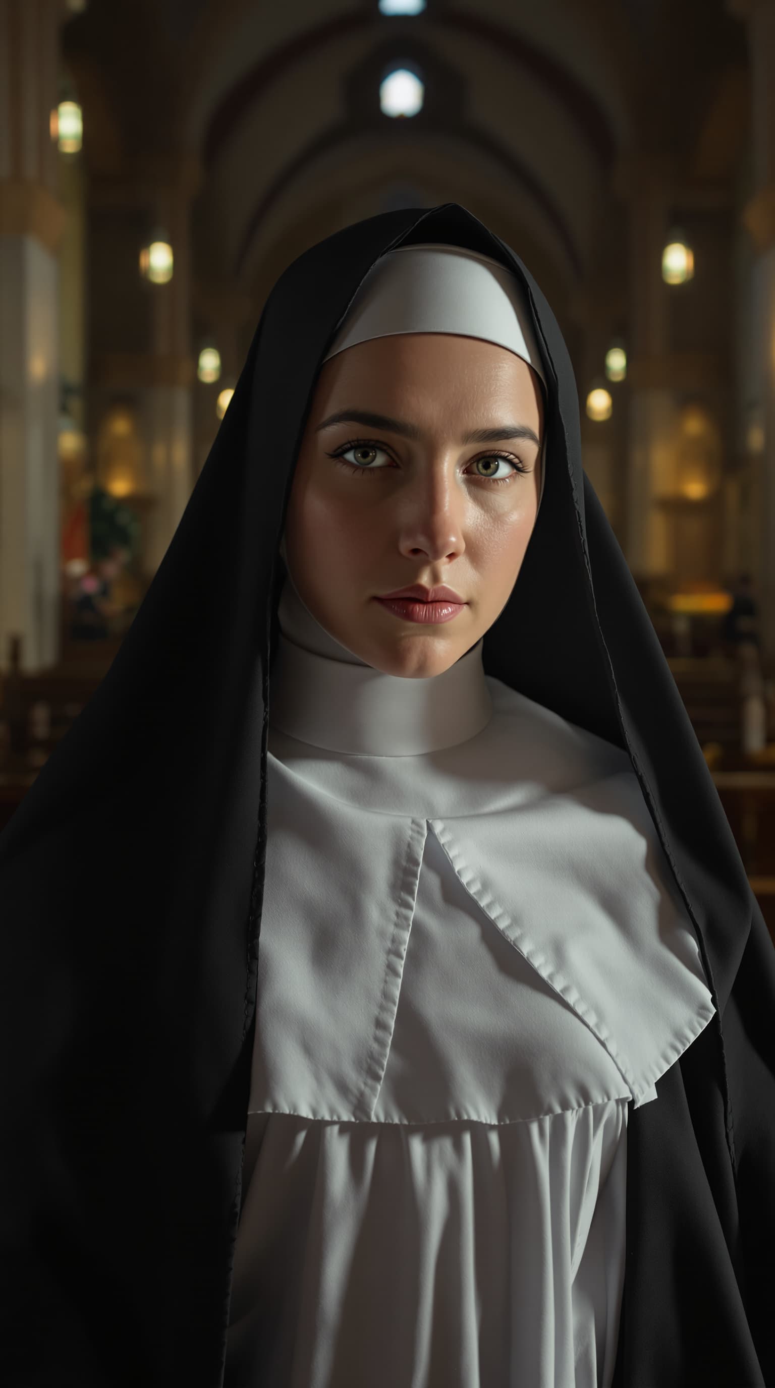 AI generated: A hyper-realistic depiction of a twenty-two old Kristina Tonteri-Young playing the role of Sister Be...