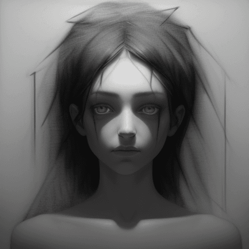 AI generated: The abstract black and white charcoal portrait drawing, exudes a hauntingly beautiful aura, capturin...